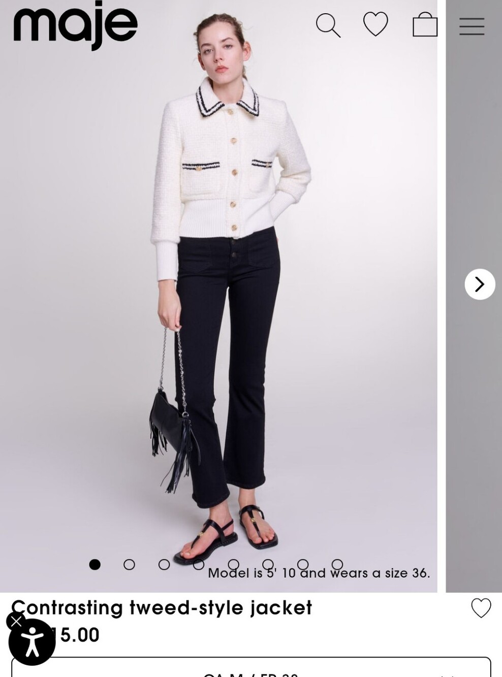 Maje Cropped Cream Textured Tweed Jacket with Black Trim